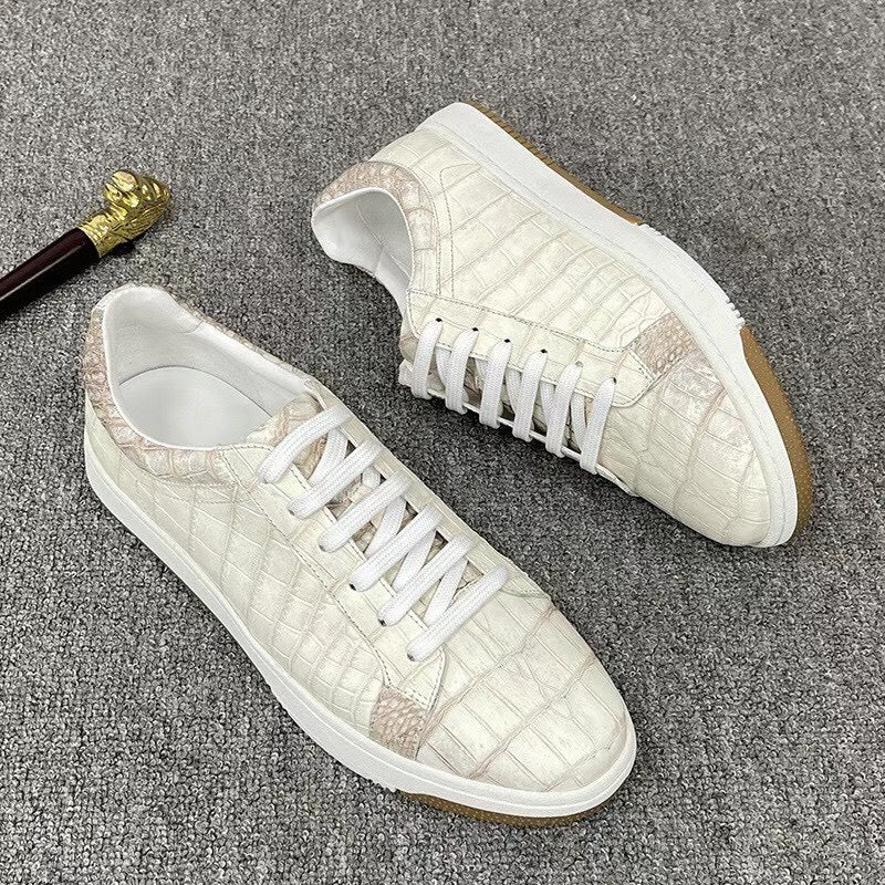 Sneakers casual da uomo in pelle di coccodrillo bianca Himalayan