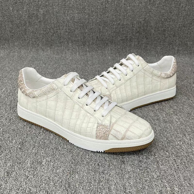 Men's sneakers casual in pelle di coccodrillo bianca himalayana