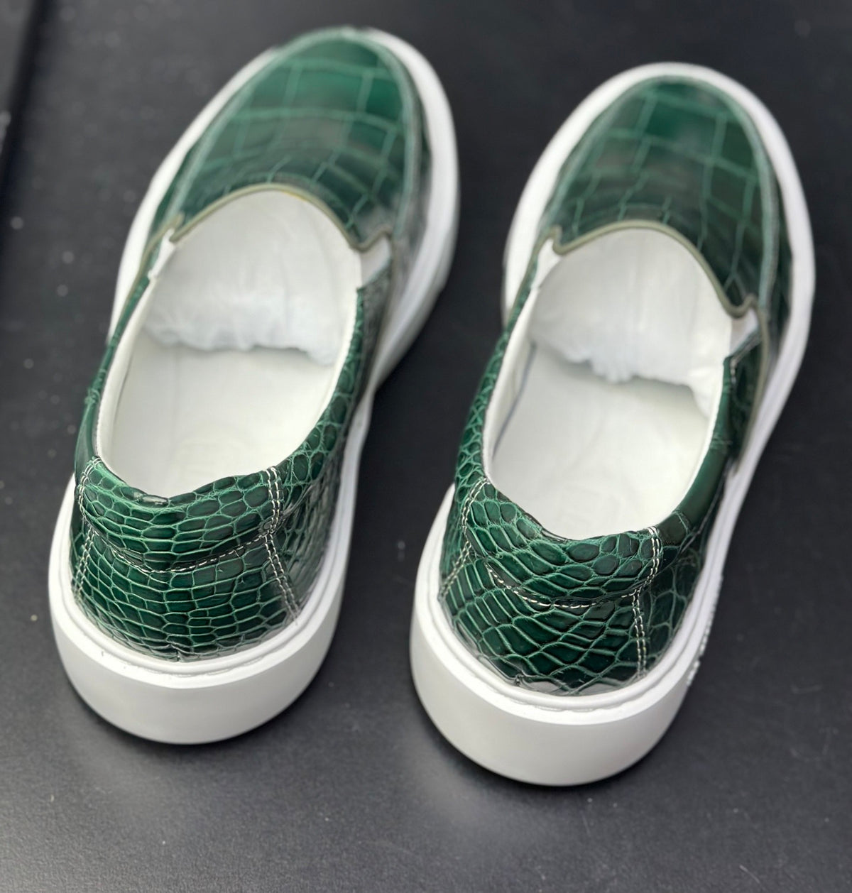 Mens Casual Slip-On Fashion Crocodile Sneakers Dark Green
