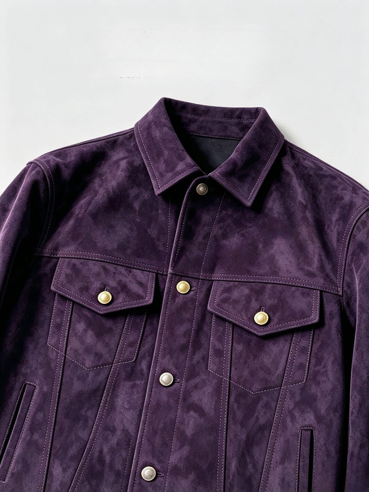 Mens's Suede Leather Tracker Jacket In Deep Purple