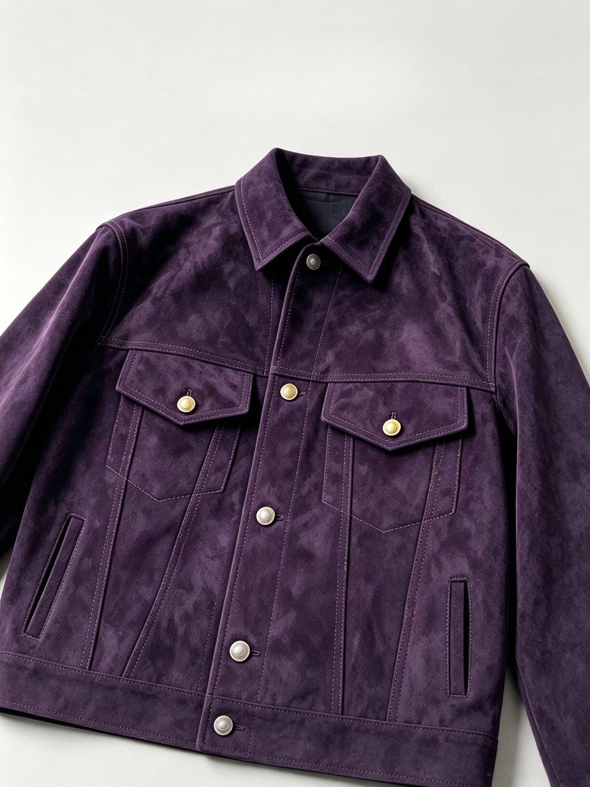 Mens's Suede Leather Tracker Jacket In Deep Purple