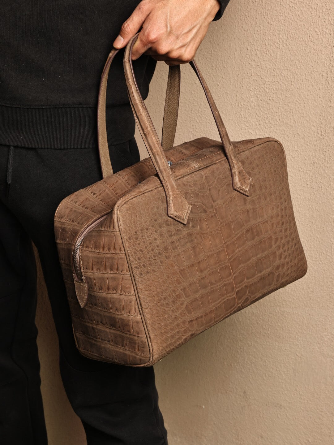 Borsa tote da weekend in vera pelle di coccodrillo