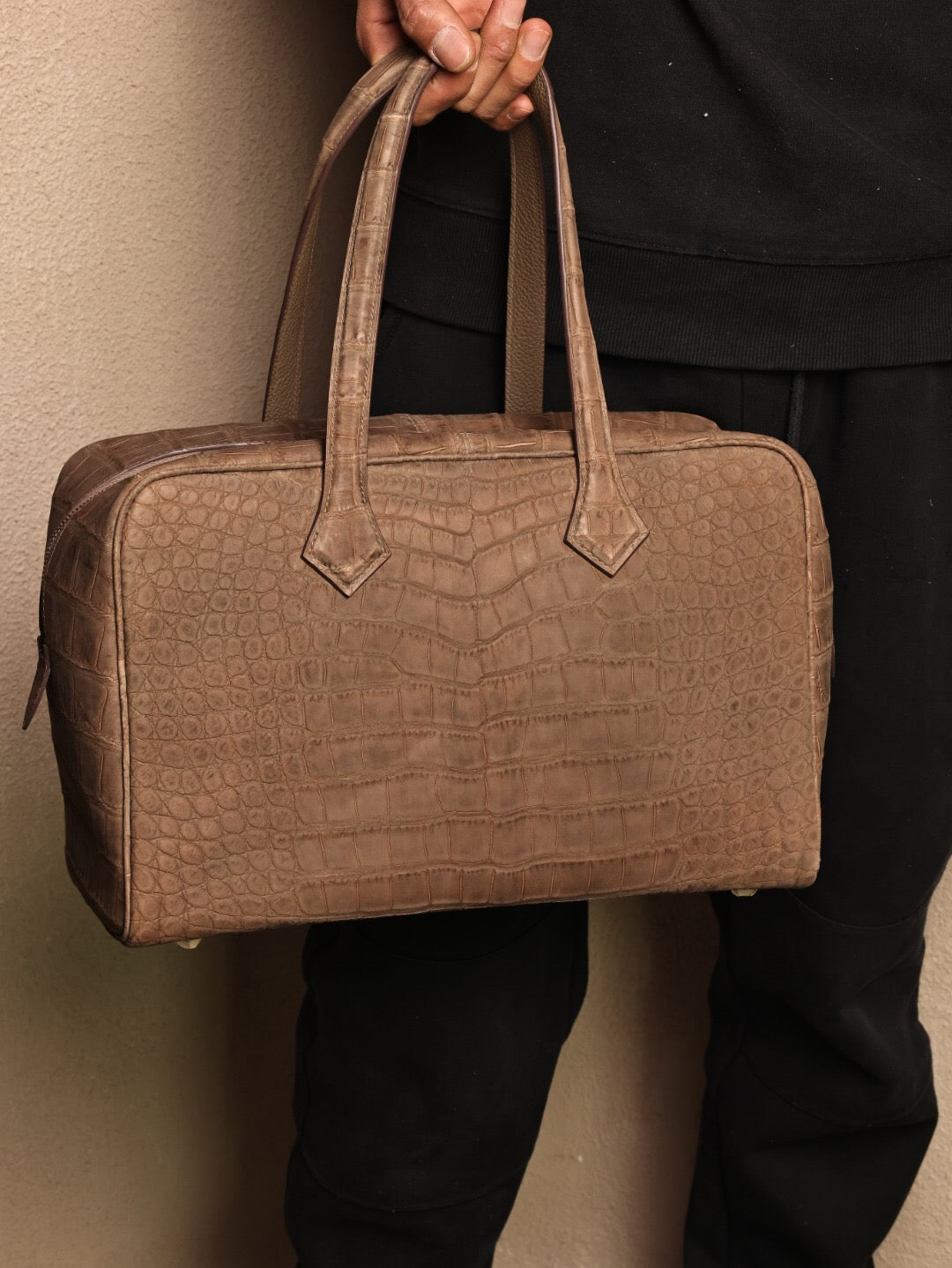 Borsa tote da weekend in vera pelle di coccodrillo