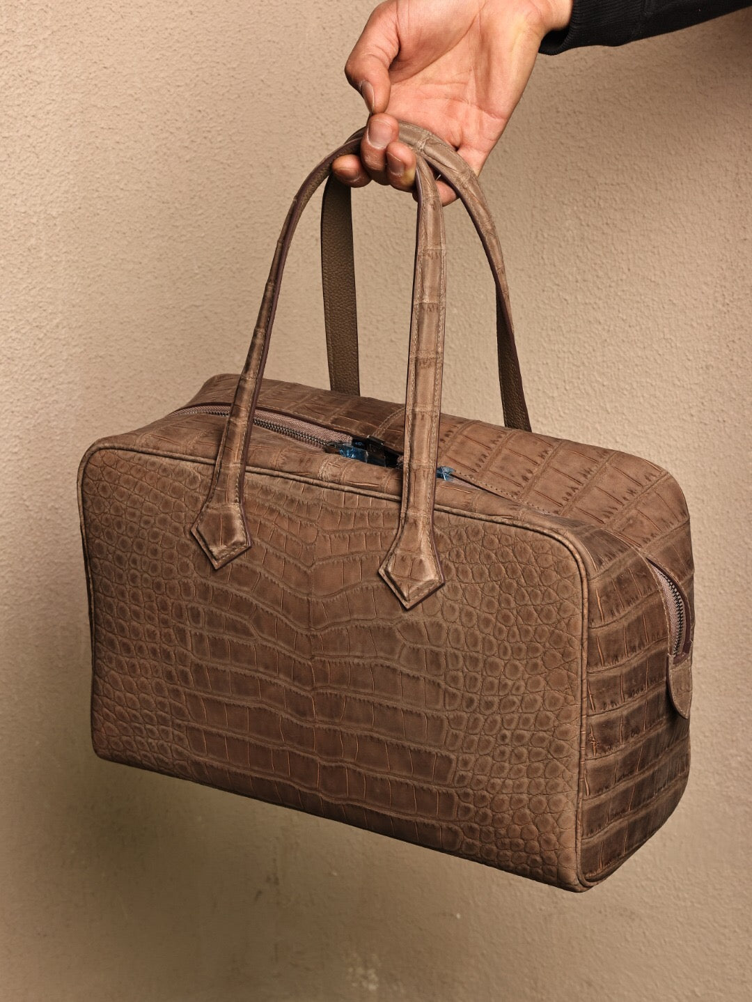 Borsa tote weekend in vera pelle di coccodrillo
