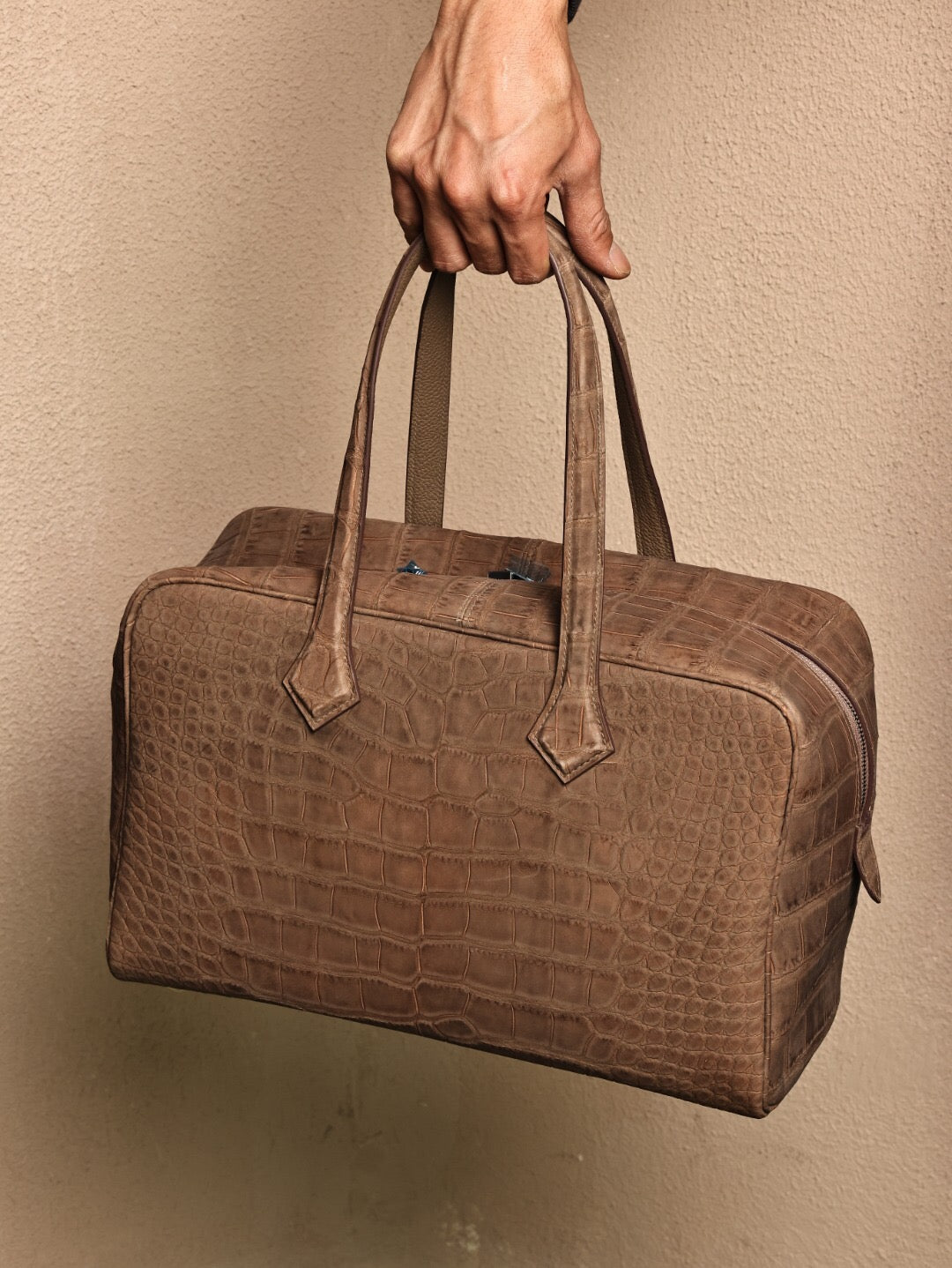 Borsa tote da weekend in vera pelle di coccodrillo