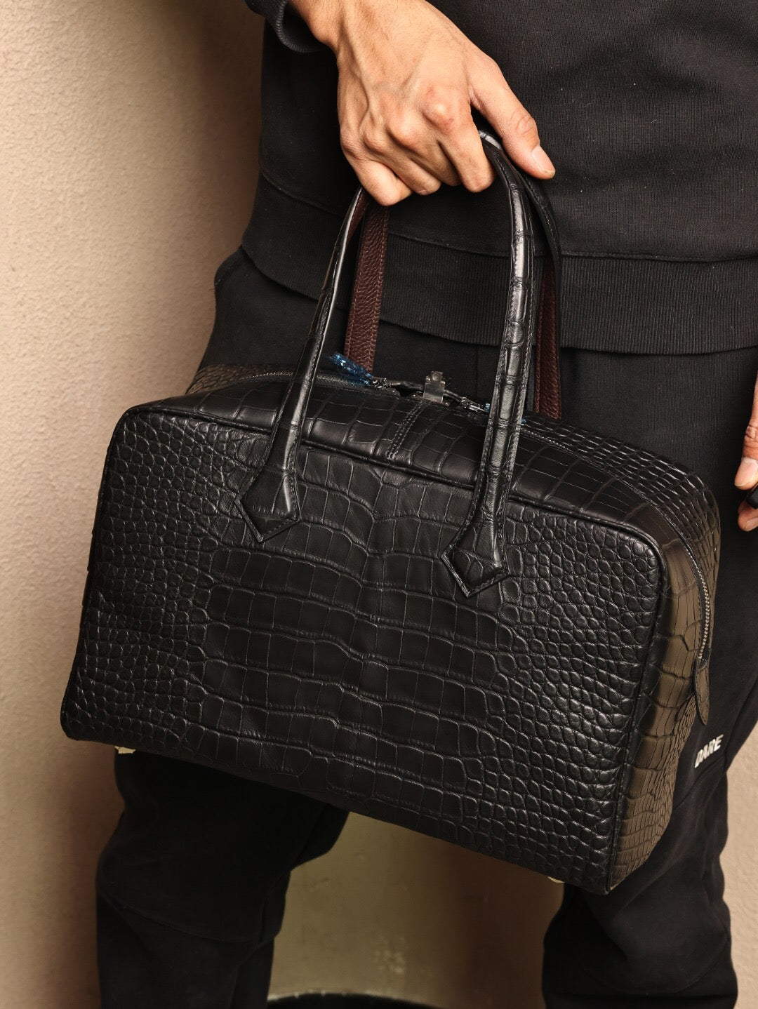 Borsa tote da weekend in vera pelle di coccodrillo