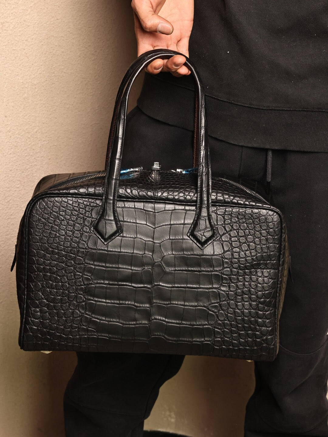 Borsa tote da weekend in vera pelle di coccodrillo