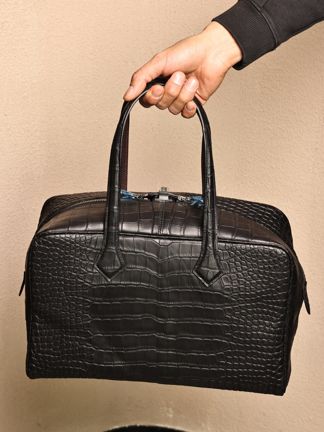 Borsa tote da weekend in vera pelle di coccodrillo