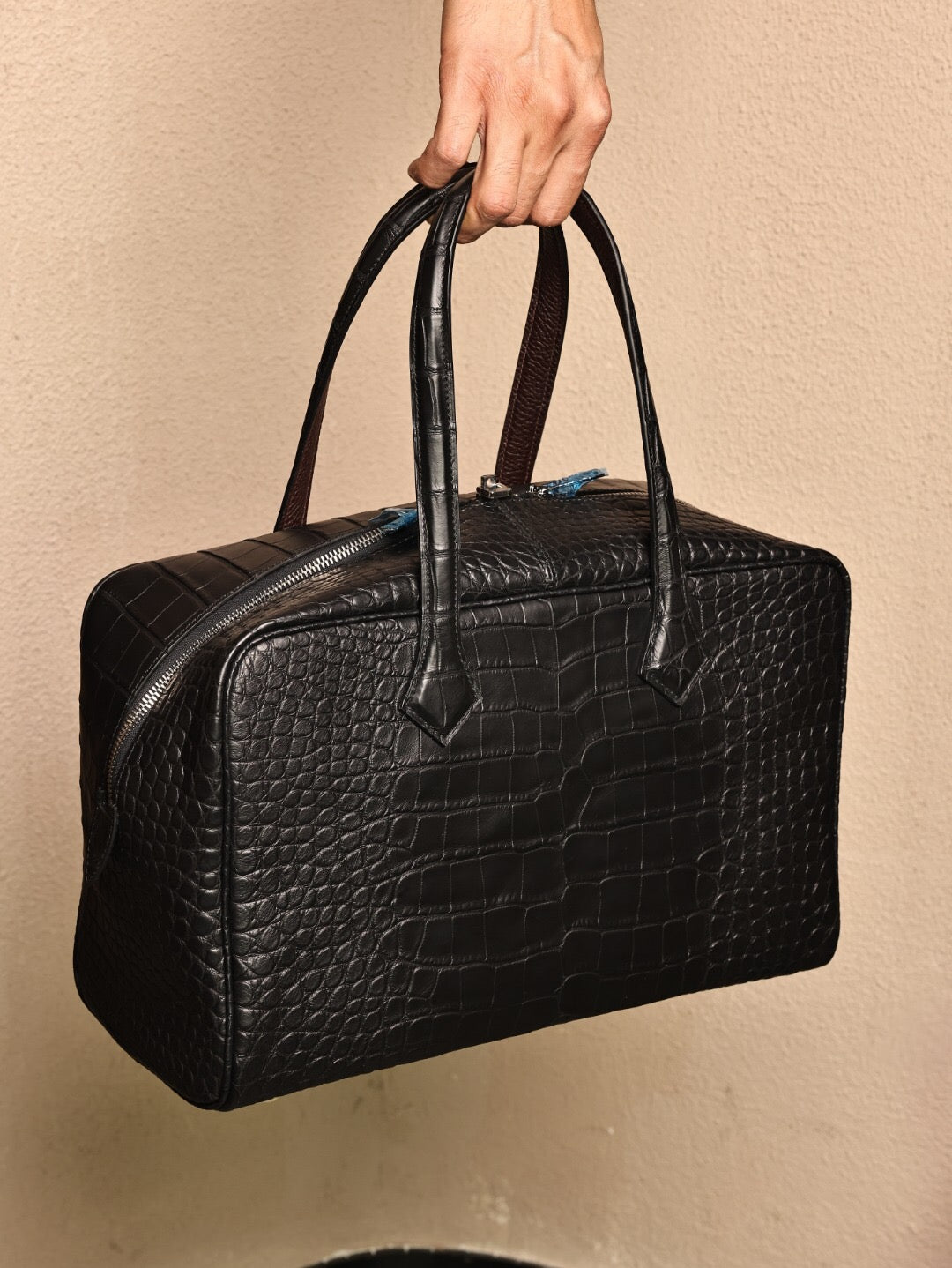 Borsa tote da weekend in vera pelle di coccodrillo