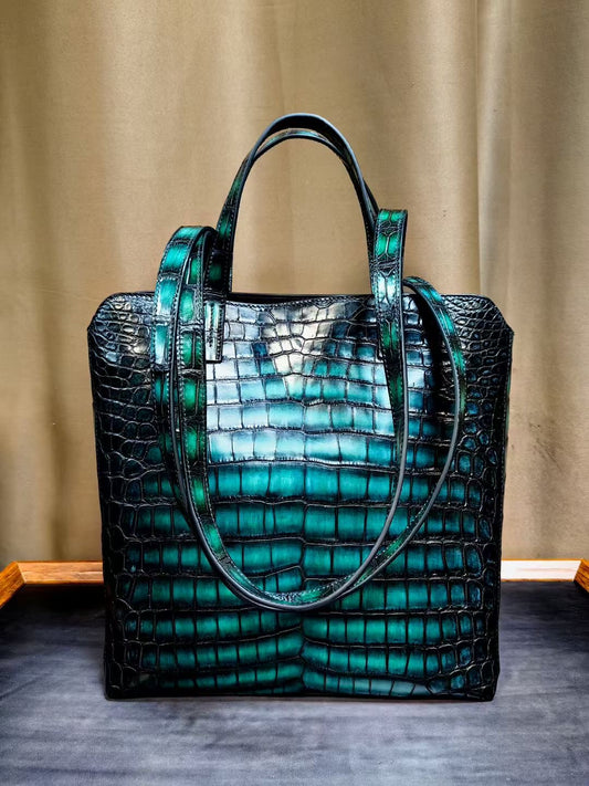 alt
Borsa shopper business vintage in pelle di coccodrillo per laptop