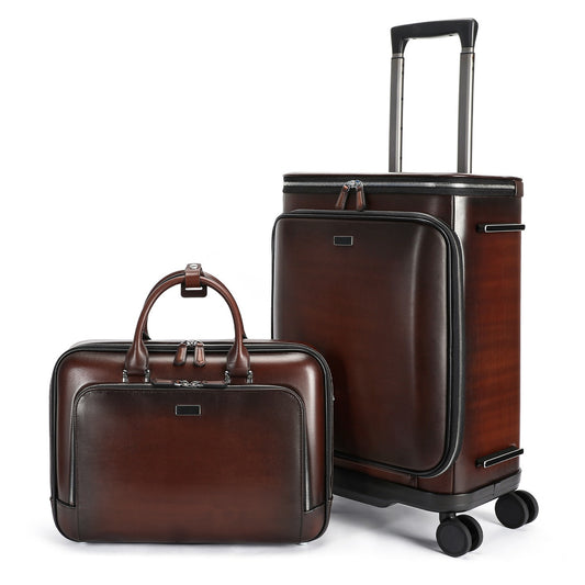 Trolley da viaggio unisex vintage in vera pelle di vitello, 20 pollici, con ruote universali, bagaglio a mano, borsa business con valigetta