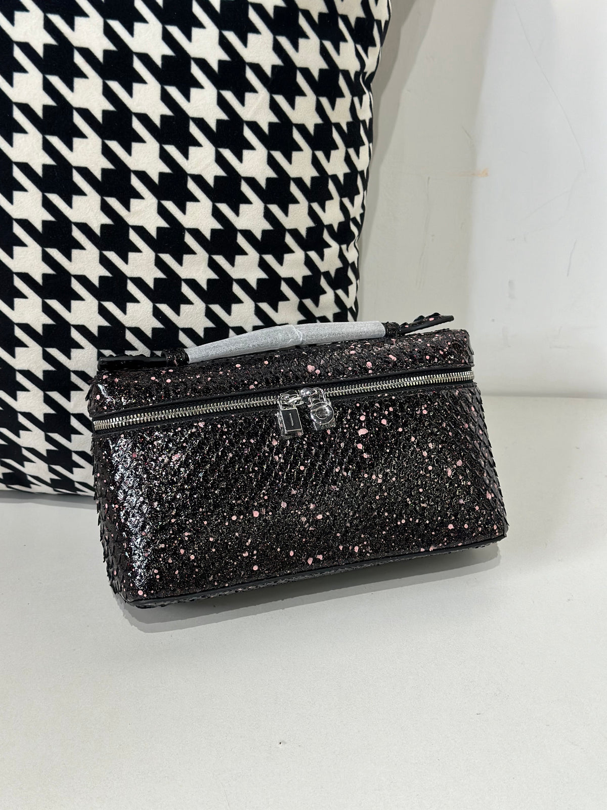 Genuine Python Skin Leather Zipper Cosmetic Handle Bag