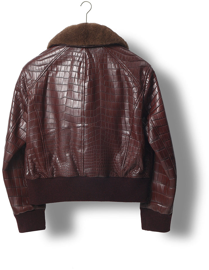 alt
Giacca biker unisex in pelle effetto coccodrillo con colletto in pelliccia menta rimovibile