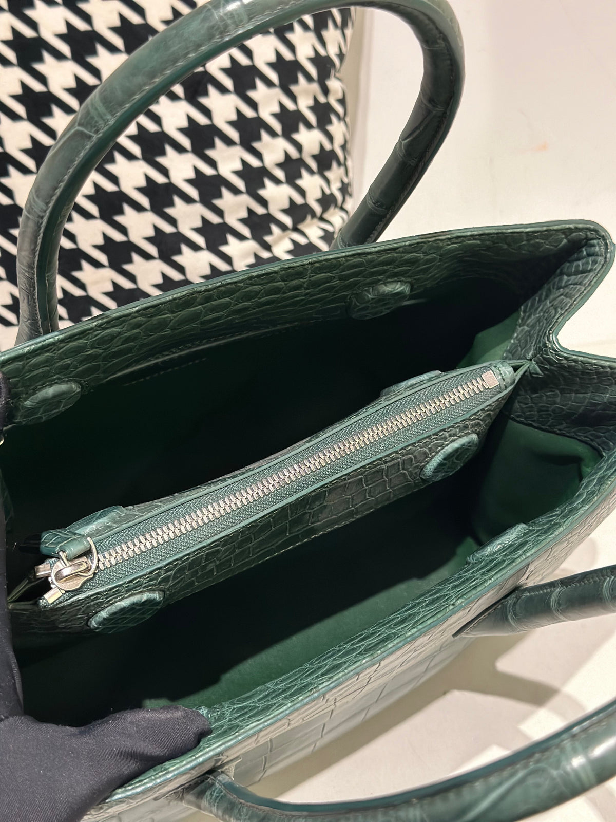 Crocodile Leather Top Handle Bag Dark Green