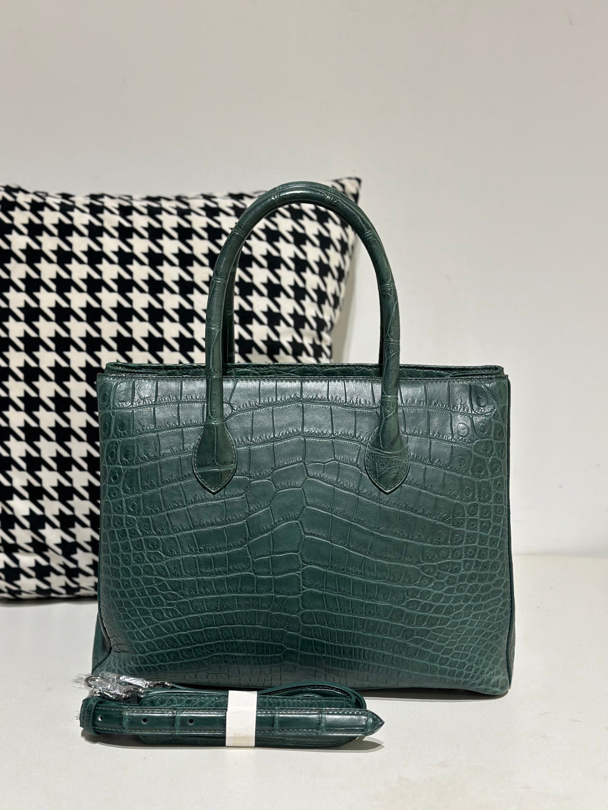 Crocodile Leather Top Handle Bag Dark Green