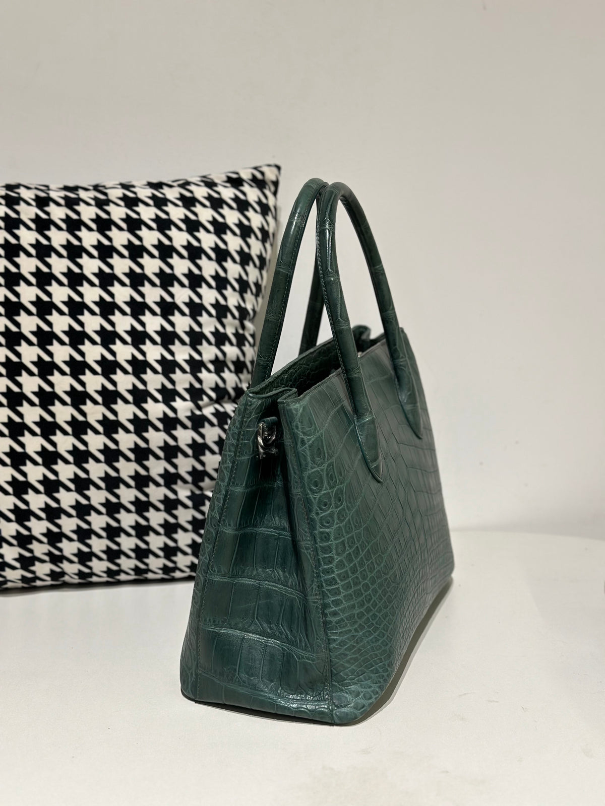 Crocodile Leather Top Handle Bag Dark Green