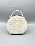 Womens Crocodile Bone Leather Handle Bag , Crocodile Skin Leather  Round Circle Apple Bag Himalaya White