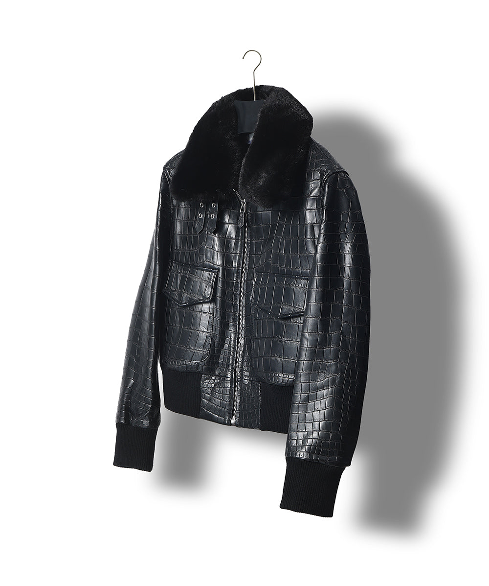alt
Giacca unisex in pelle effetto coccodrillo con colletto in pelliccia menta rimovibile, giacche biker
