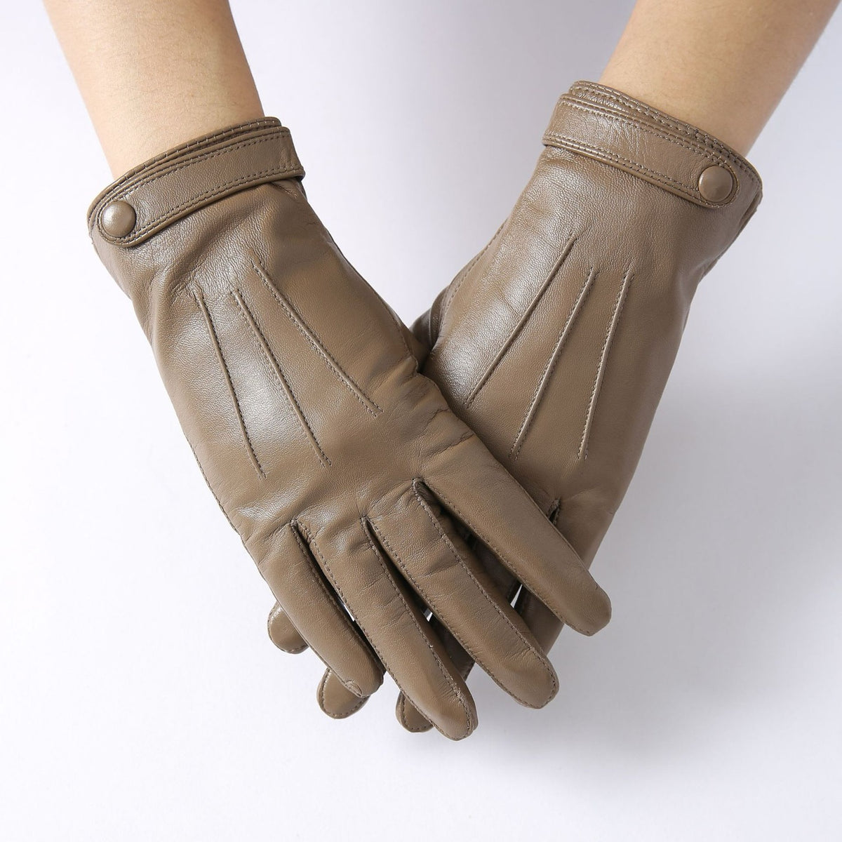 Women's Soft Goatskin Leather Fashion Snap Cuff Gloves