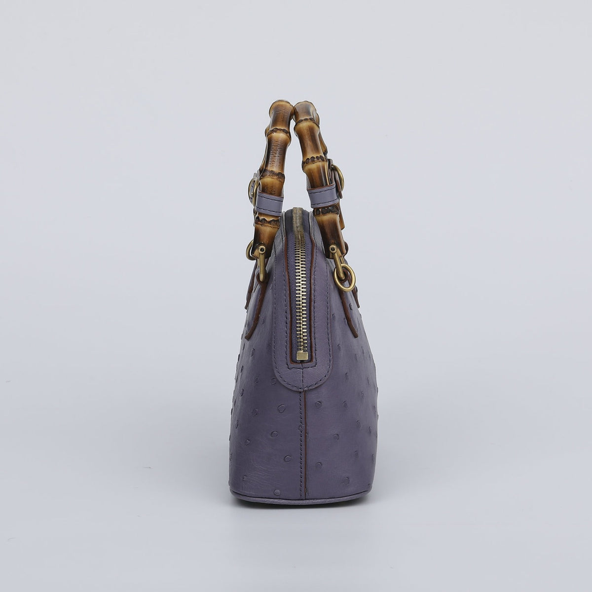 Ostrich Leather Mini Shell Bag Bamboo Handle Top Handle Cross Body Handbag