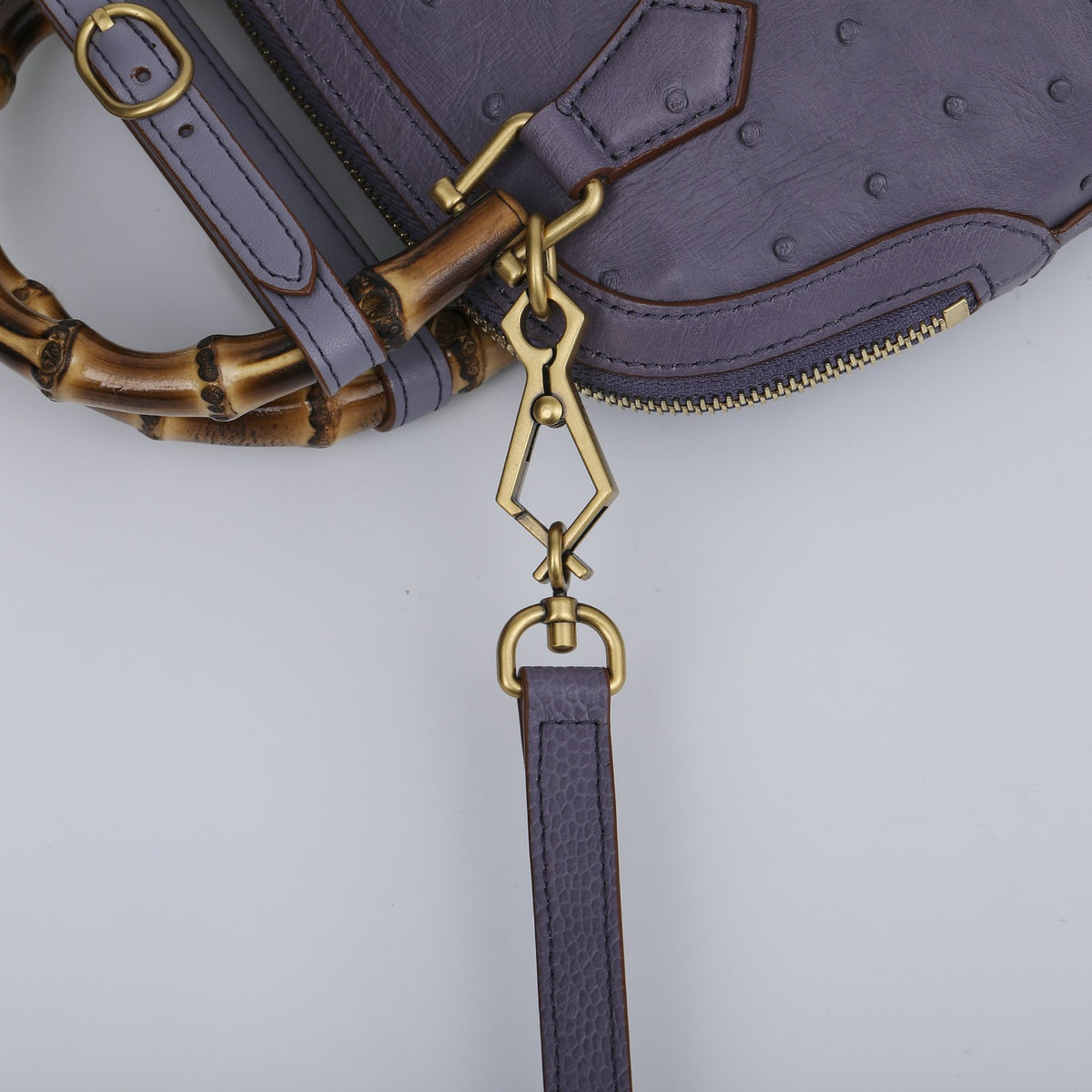 Ostrich Leather Mini Shell Bag Bamboo Handle Top Handle Cross Body Handbag