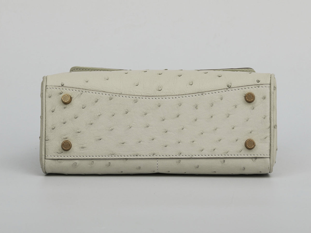 Ostrich Leather Top Handle Tote Bag