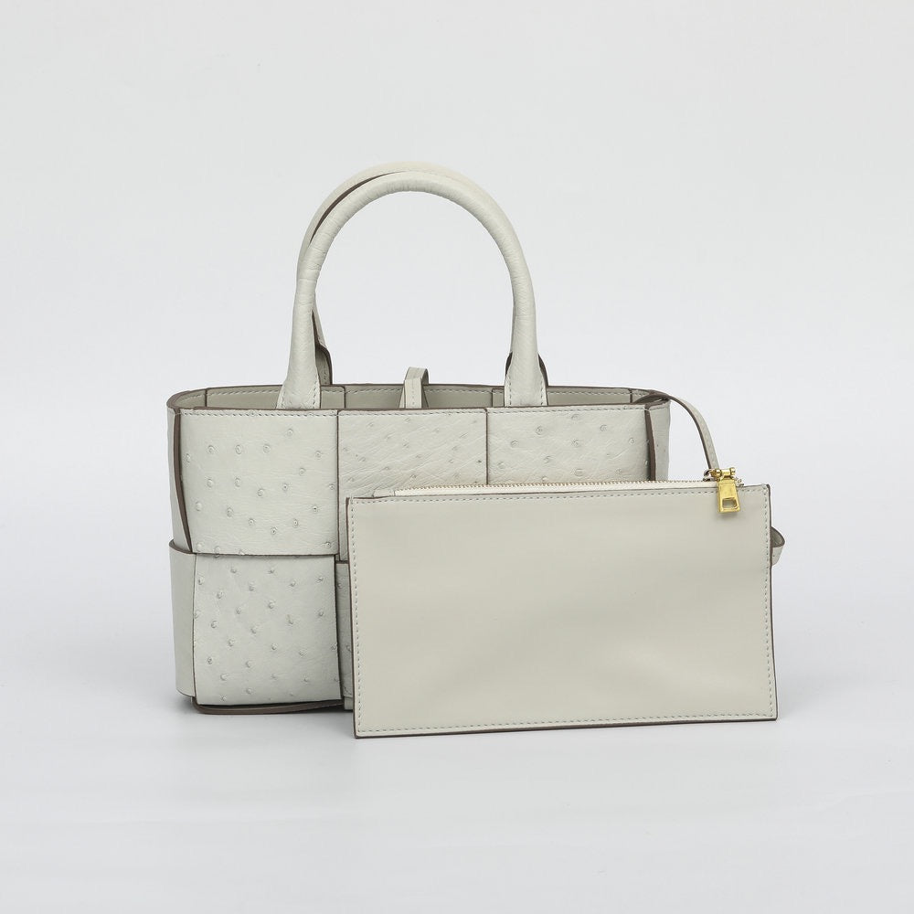Genuine Ostrich Leather Mini Woven Satchel Top Handle Bag