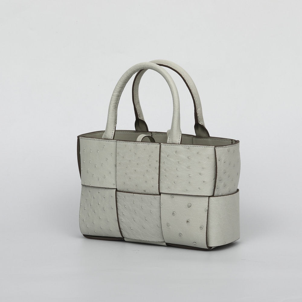 Genuine Ostrich Leather Mini Woven Satchel Top Handle Bag