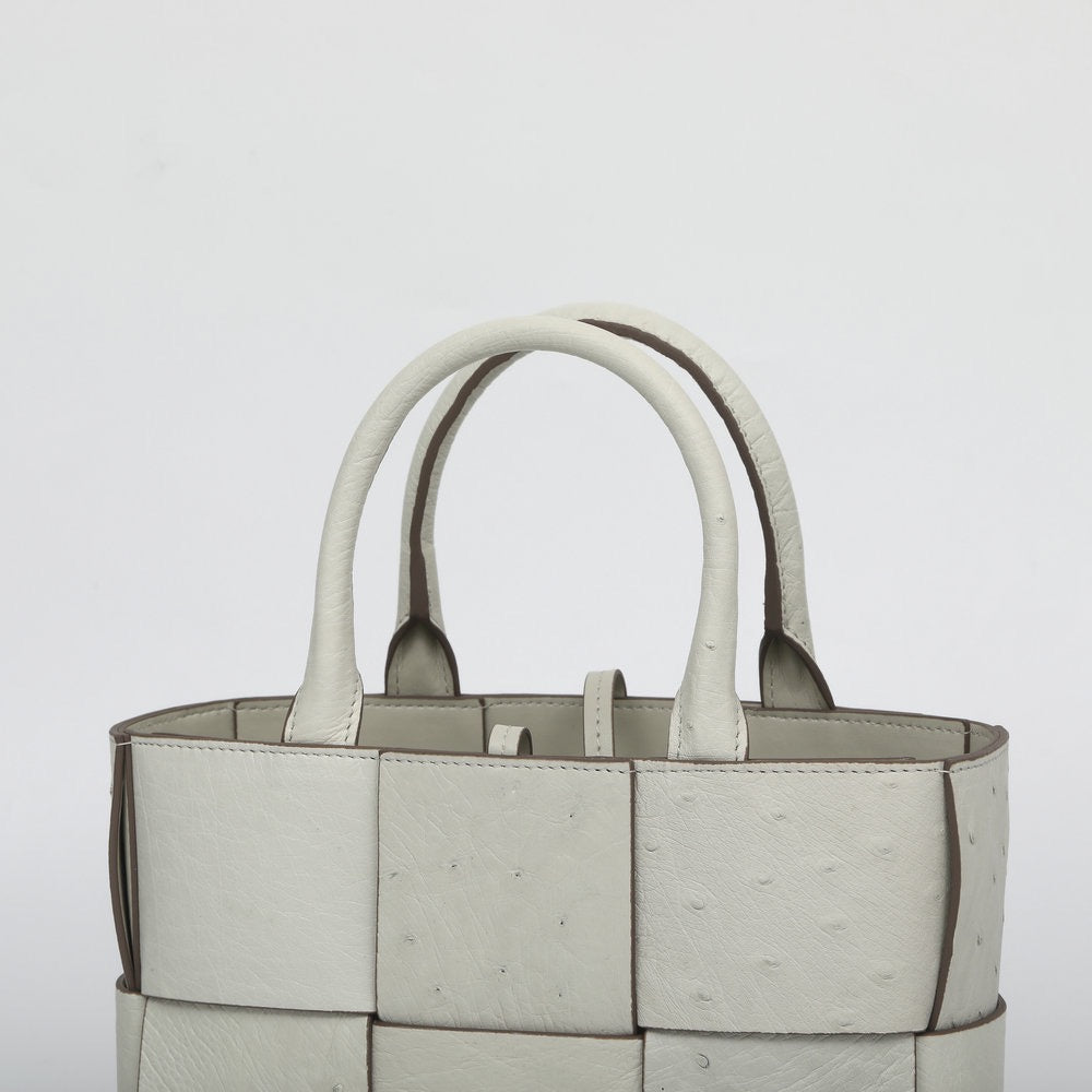 Genuine Ostrich Leather Mini Woven Satchel Top Handle Bag