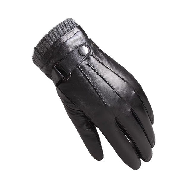 Guanti da guida in vera pelle da uomo, caldi, invernali, con polsino a scatto, touch screen, per moto