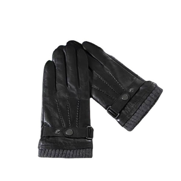Guanti da guida caldi in vera pelle da uomo, guanti invernali da moto con polsino a scatto, touchscreen