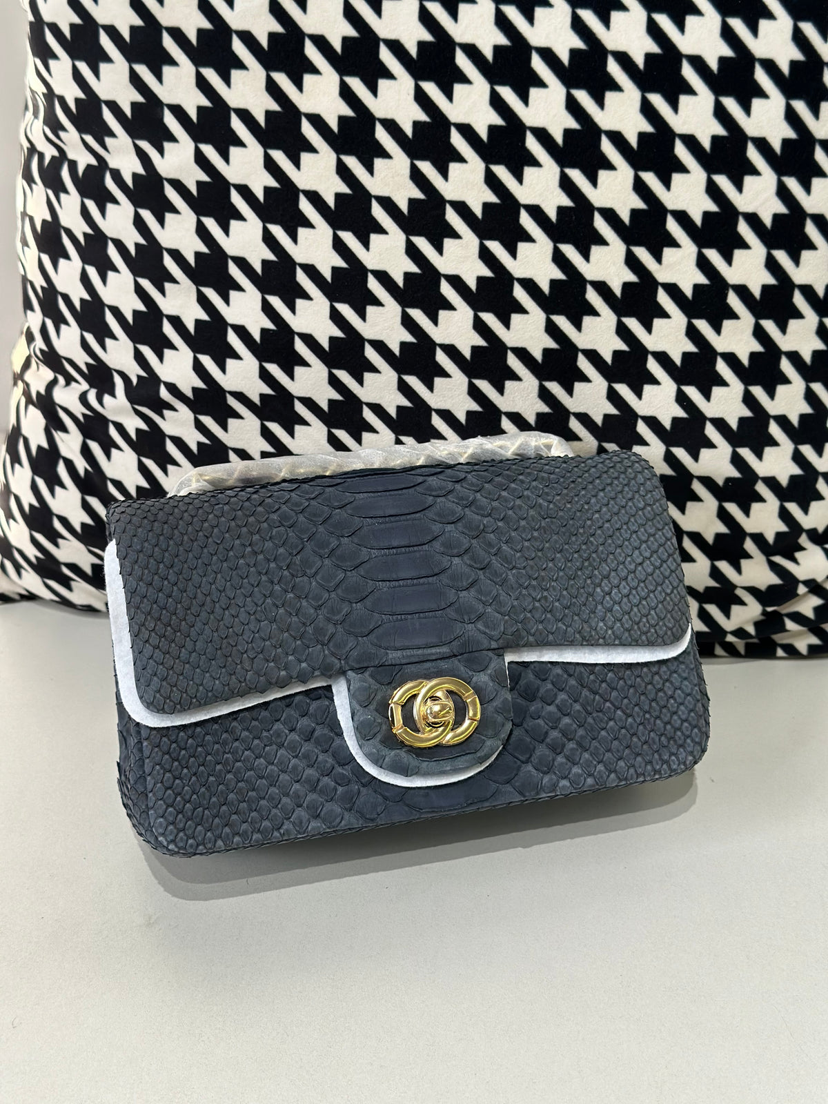 Genuine Python Skin Leather Flap Bag 20cm