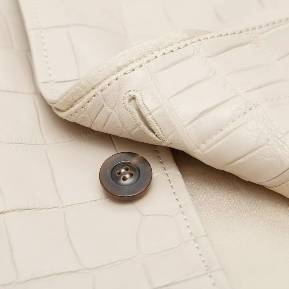 Men's White Crocodile Leather Long Coat