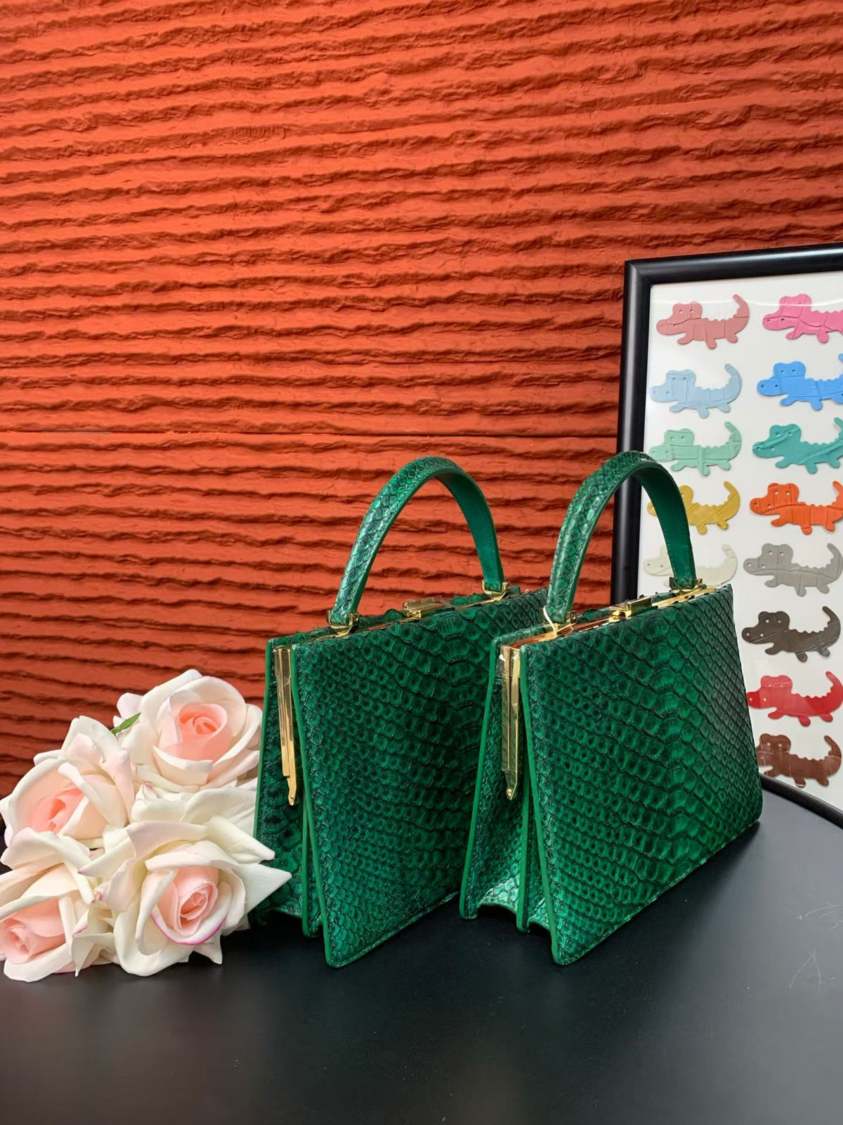 Genuine Python Leather Top Handle Bag