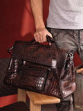 Large Vintage Brown Crocodile Skin Leather Laptop Postman Briefcase Bag
