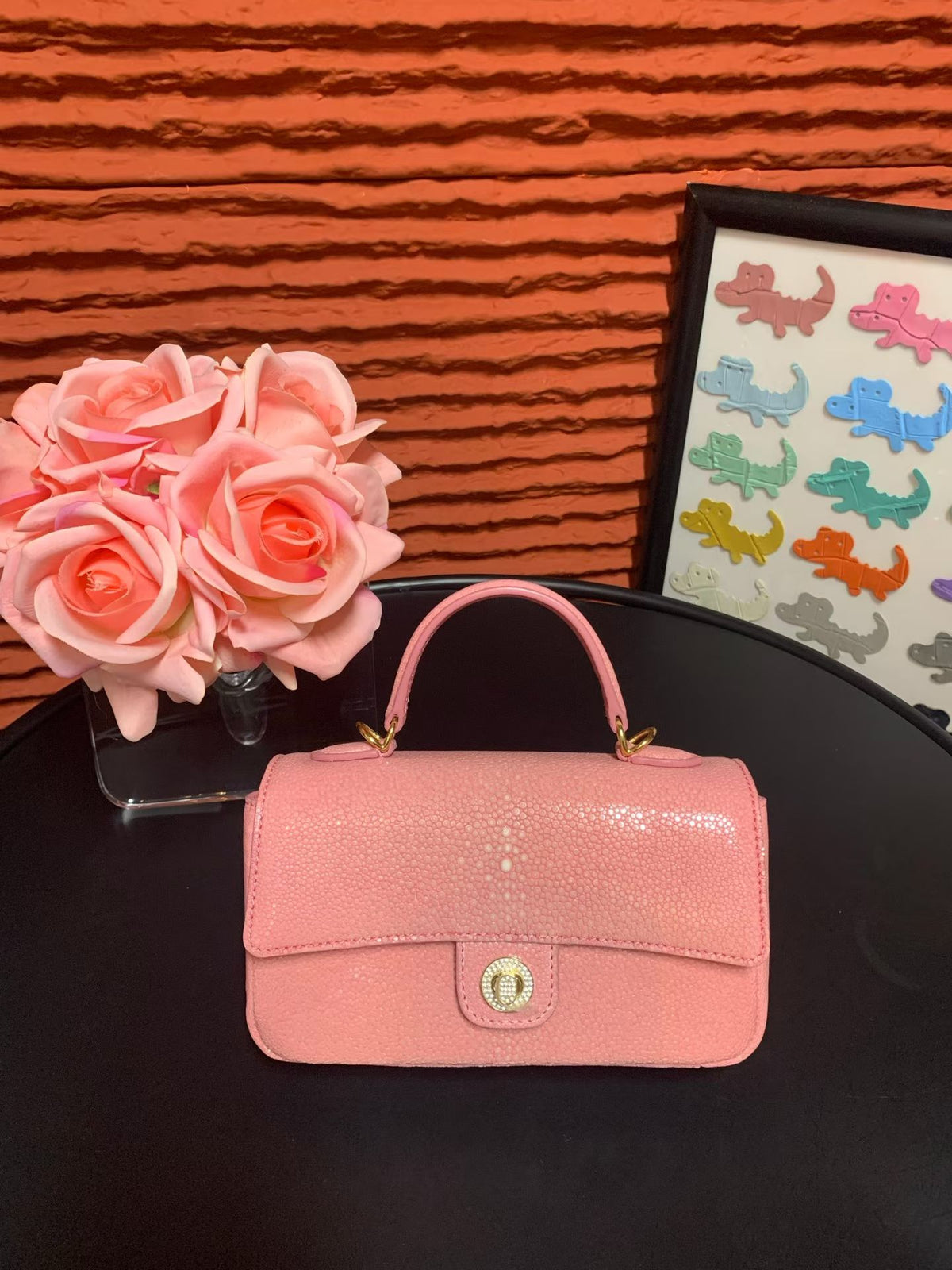 Women's Stingray Skin Leather Top Handle Bag