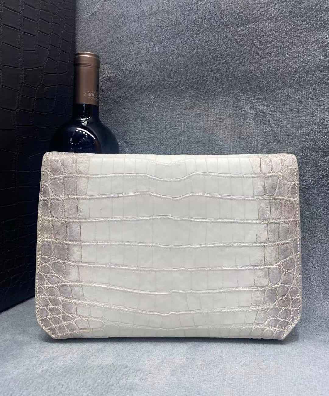 Genuine Crocodile Skin Leather Clutch Handle Bag Himalaya White