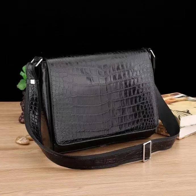 Borsa messenger da uomo in pelle di coccodrillo per laptop