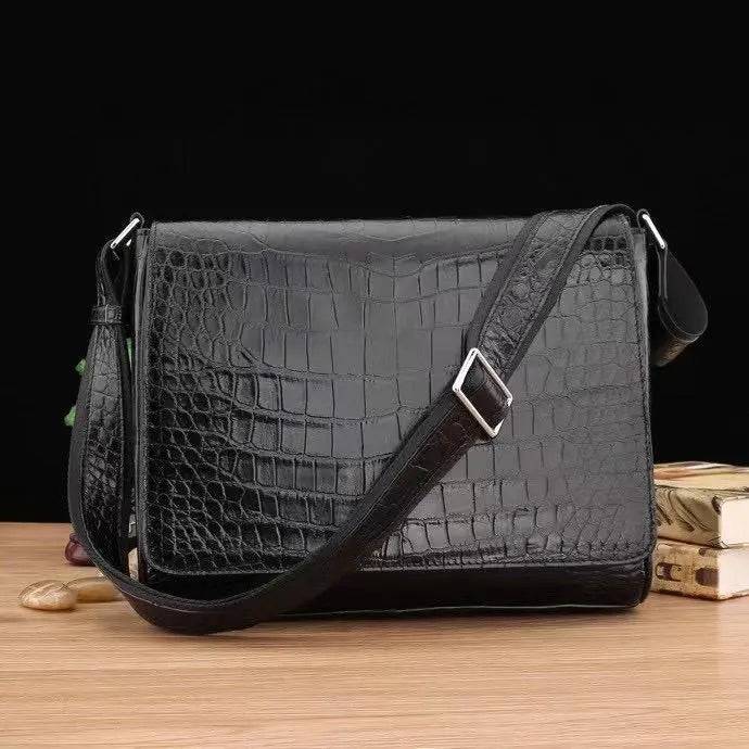 Borsa messenger in pelle di coccodrillo da uomo per laptop