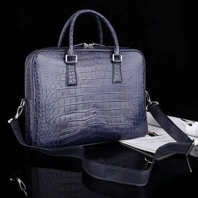 Da uomo, ventiquattrore in vera pelle di coccodrillo blu scuro
