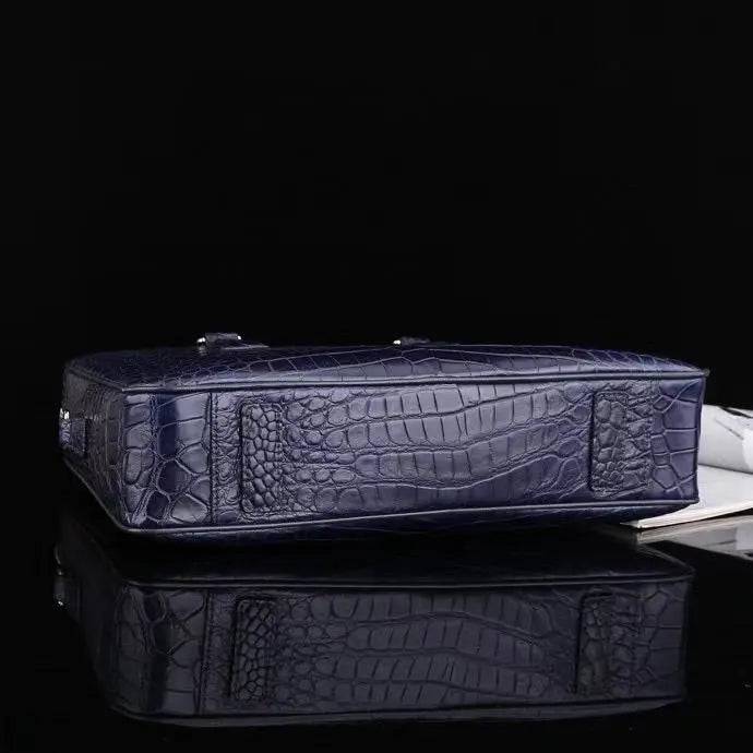 Valigetta da uomo in vera pelle di coccodrillo blu scuro