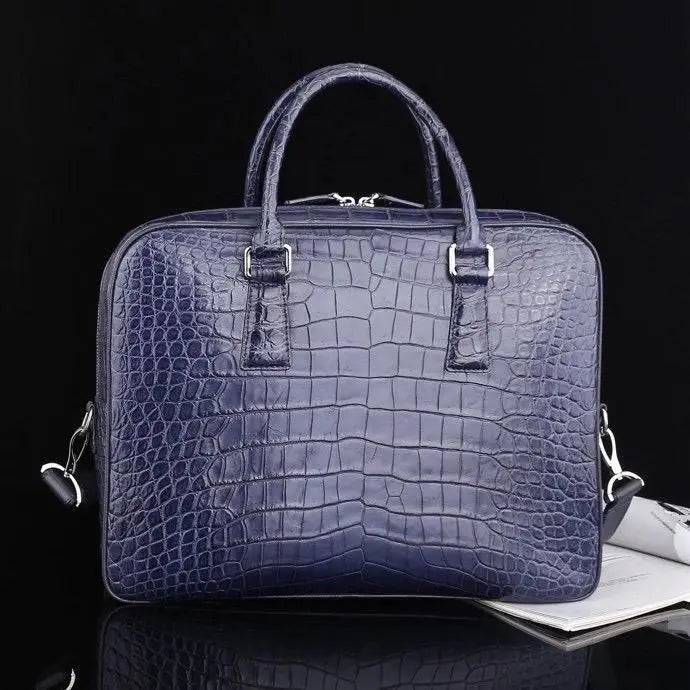 Valigetta da uomo in vera pelle di coccodrillo blu scuro