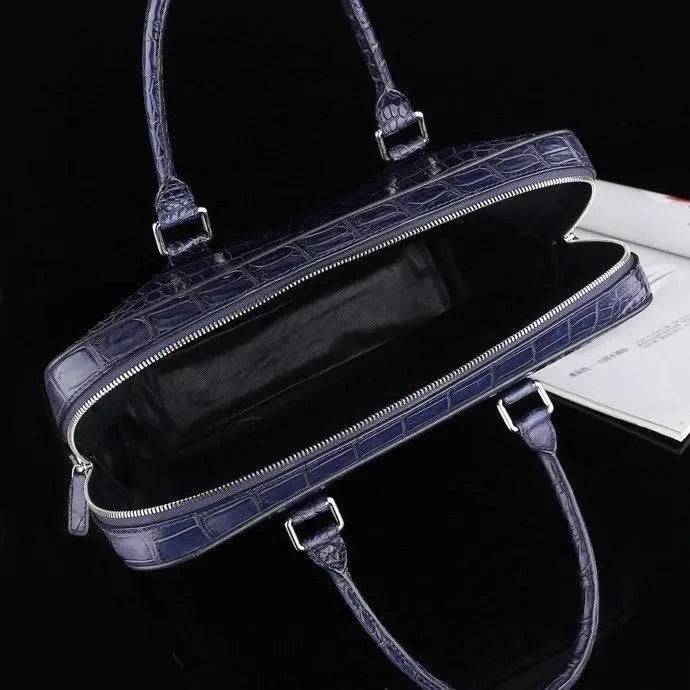Ventiquattrore da uomo in vera pelle di coccodrillo blu scuro