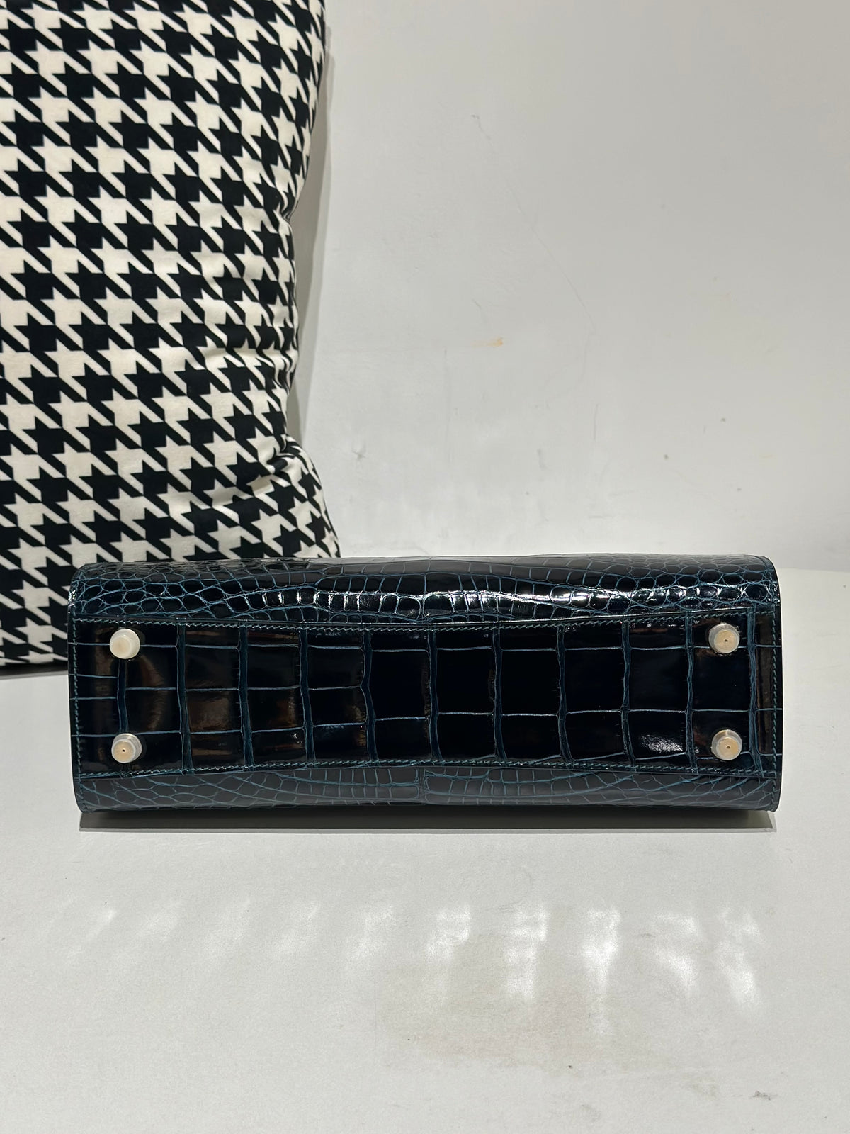 Crocodile Leather Top Handle Bag Dark Green