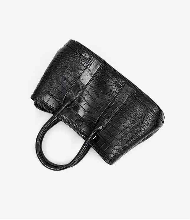 Borsa mini da donna in vera pelle di coccodrillo, a tracolla, con manico