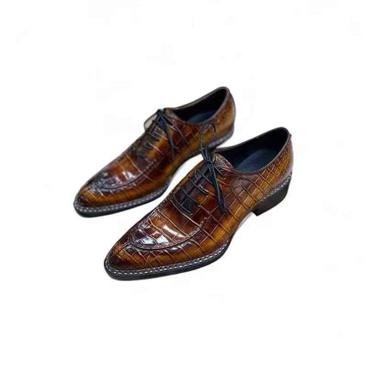 Scarpe in pelle di coccodrillo, eleganti scarpe stringate da uomo in pelle di coccodrillo