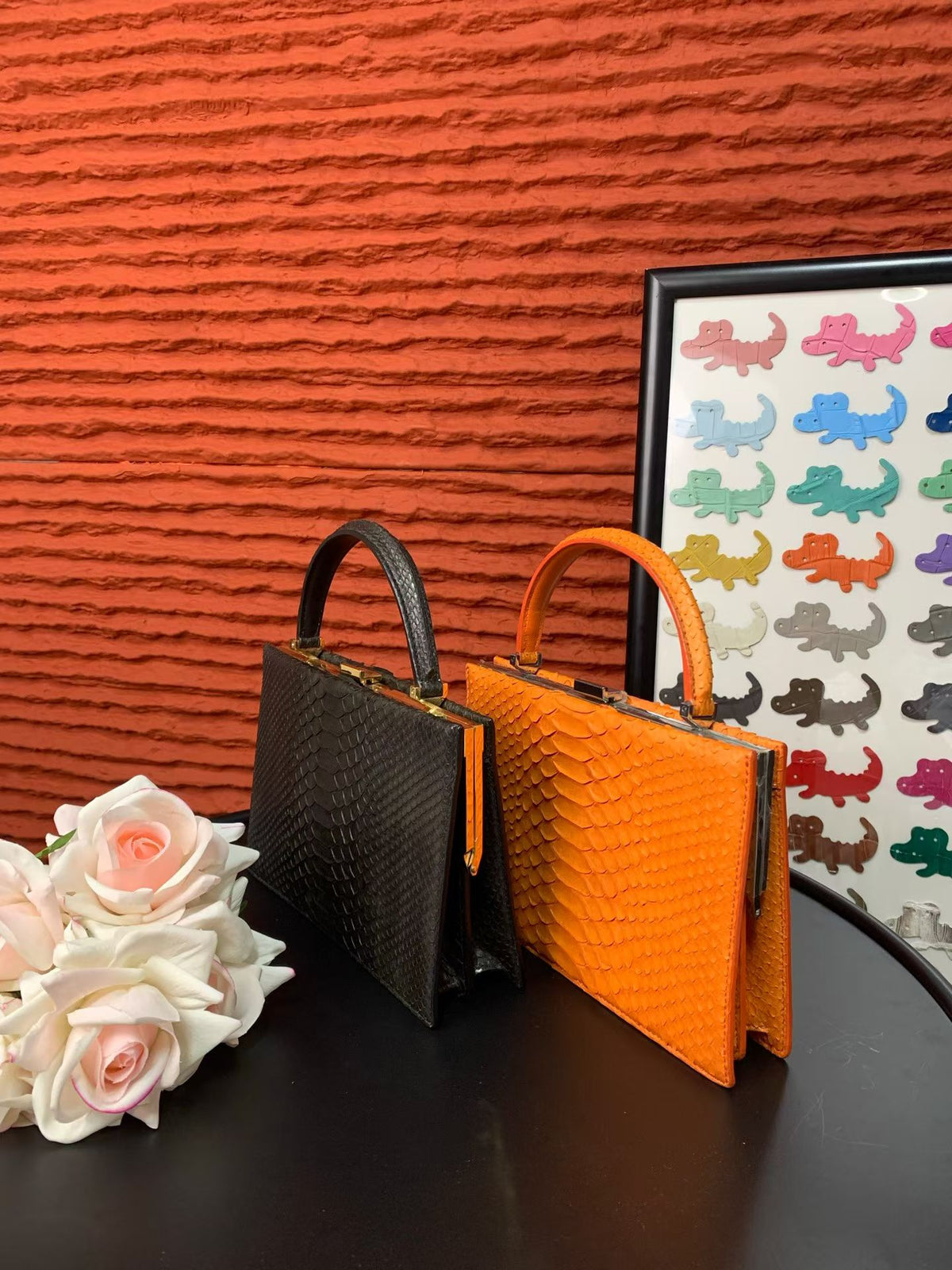 Genuine Python Leather Top Handle Bag