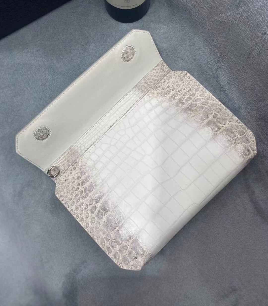 Genuine Crocodile Skin Leather Clutch Handle Bag Himalaya White