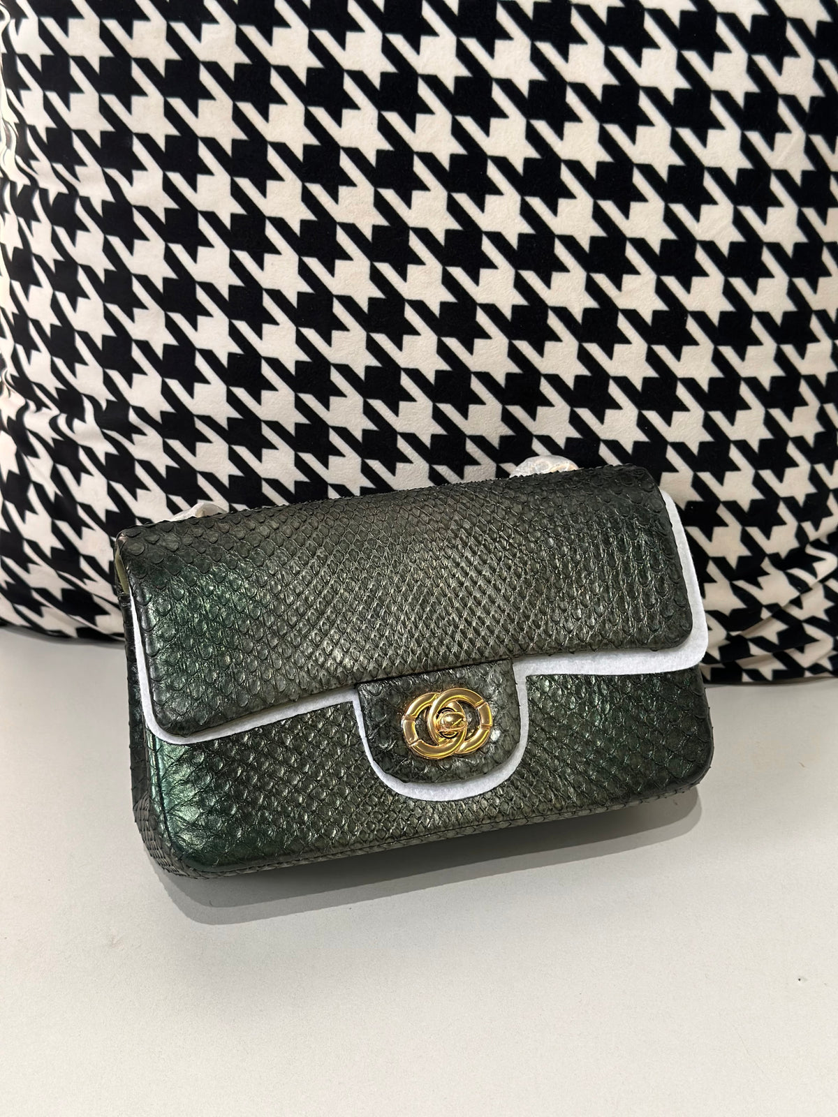 Genuine Python Skin Leather Flap Bag 20cm