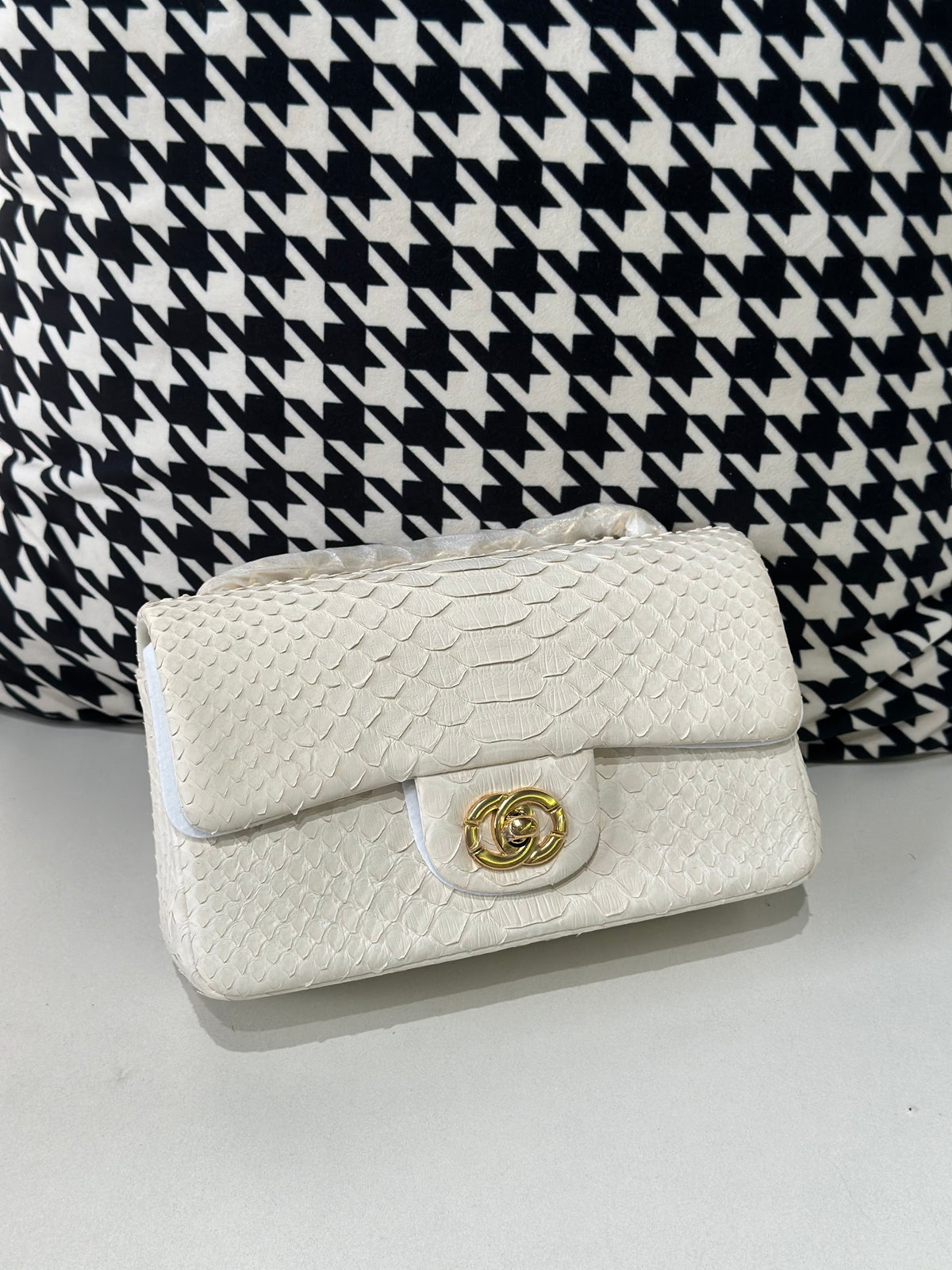 Genuine Python Skin Leather Flap Bag 20cm